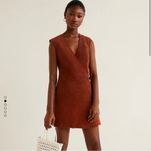 Mango MGN genuine leather suede mini wrap dress - US small - EU med Orange/rust